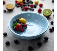 City to Cottage | Assiette creuse Bol à soupe, à céréales, à salade, à pâtes | bleue ciel à pois blancs en céramique faite et peinte à la main | 18,5cm / 400ml