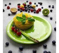 City to Cottage | Assiette plate | verte pomme à pois blancs en céramique faite et peinte à la main | 25,5cm