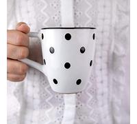 City to Cottage® Blanc et noir | Pois à pois | Designer fait main peint à la main | Céramique unique 300 ml | Tasses à chocolat chaud à café et thé avec grande poignée | Cadeau