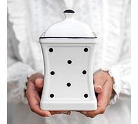 City to Cottage | Jarre de conservation Bocal de stockage | blanc à pois noirs en céramique avec couvercle fait et peint à la main | Grand 900ml