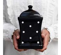 City to Cottage | Jarre de conservation Bocal de stockage | noir à pois blancs en céramique avec couvercle fait et peint à la main | Grand 900ml