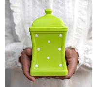 City to Cottage | Jarre de conservation Bocal de stockage | vert pomme à pois blancs en céramique avec couvercle fait et peint à la main | Grand 900ml
