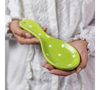 City to Cottage | Repose cuillère | vert pomme à pois blancs en céramique fait et peint à la main
