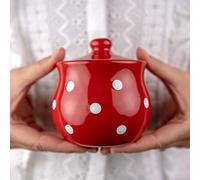 City to Cottage Sucrier en céramique avec couvercle, 283,5 g pour bar à café, distributeur de sucre, sel - Pot à condiments pour comptoir de cuisine, pot à sucre fait à la main à pois rouges