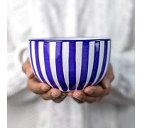 City to Cottage | Tasse à café, à thé, à soupe | à rayures bleu marine et blanches en céramique avec anse faite et peinte à la main | Très Grande 500ml