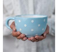 City to Cottage | Tasse à café, à thé, à soupe | bleue ciel à pois blancs en céramique avec anse faite et peinte à la main | Très Grande 500ml