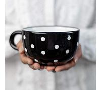 City to Cottage | Tasse à café, à thé, à soupe | noire à pois blancs en céramique avec anse faite et peinte à la main | Très Grande 500ml