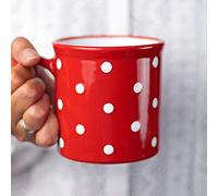 City to Cottage | Tasse Mug à café, à thé, chocolat chaud | rouge à pois blancs en céramique avec anse faite et peinte à la main | Très grande 500ml