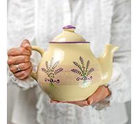 City to Cottage | Théière | beige à motif lavande en céramique avec couvercle et anse faite et peinte à la main | Grande 1,7L 4-6 tasses