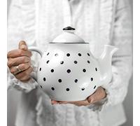 City to Cottage | Théière | blanche à pois noirs en céramique avec couvercle et anse faite et peinte à la main | Grande 1,7L 4-6 tasses
