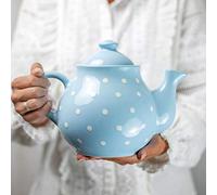 City to Cottage | Théière | bleue ciel à pois blancs en céramique avec couvercle et anse faite et peinte à la main | Grande 1,7L 4-6 tasses