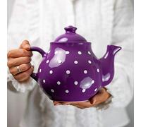 City to Cottage | Théière | Violette à pois blancs en céramique avec couvercle et anse faite et peinte à la main | Grande 1,7L 4-6 tasses