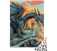 City Under Dragon Attack Puzzle Adulte 1000 Pièces, 52x38cm/1000pcs, Pièces Blanches pour Un Tri Ordonné; Projet Tranquille pour Le W nd