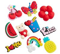 CityComfort Accessoires Bijoux de Chaussures - Lot de 10 Pins pour Sabot de Jardin Enfant - Charms Breloque pour Sandales Fille (Rouge)