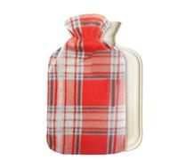 CityComfort Bouillotte avec Housse Polaire, Bouteille 1,5 L Caoutchouc Réutilisable, Soulager la Douleur, Se Réchauffer, Écologique, Idée Cadeau (Rouge/Gris Carreaux)