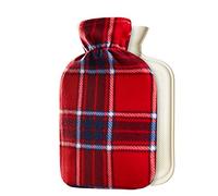 CityComfort Bouillotte avec Housse Polaire, Bouteille 1,5 L Caoutchouc Réutilisable, Soulager la Douleur, Se Réchauffer, Écologique, Idée Cadeau (Rouge Carreaux)