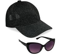 CityComfort Casquette Enfant Fille - Ensemble Casquette de Baseball et Lunettes de Soleil Enfant Fille, Taille Unique (Noir Paillettes)