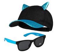 CityComfort Casquette Enfant Fille, Ensemble Casquette et Lunettes de Soleil Enfant, Casquette Fantaisie Visière à Paillettes (Bleu Fluo)
