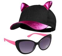 CityComfort Casquette Enfant Fille, Ensemble Casquette et Lunettes de Soleil Enfant, Casquette Fantaisie Visière à Paillettes (Noir/Rose)