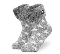 CityComfort Chaussettes Antidérapantes Femme Hiver Chaussettes Chaudes Femme Ado Épaisse et Moelleuse Idée Cadeau pour Elle (Gris Deux Tons)