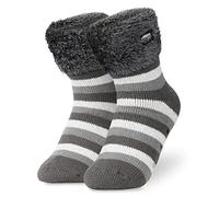 CityComfort Chaussettes Antidérapantes Femme Hiver Chaussettes Chaudes Femme et Ado Épaisse et Moelleuse Idée Cadeau pour Elle (Gris Foncé/Blanc)