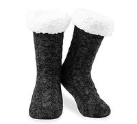 CityComfort Chaussettes Antidérapantes Femme Hiver Chaussettes Chaussons Femme et Ado Épaisse et Moelleuse Idée Cadeau pour Elle (Noir Charbon)