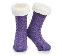 CityComfort Chaussettes Antidérapantes Femme Hiver Chaussettes Chaussons Femme et Ado Épaisse et Moelleuse Idée Cadeau pour Elle (Violet/Blanc)