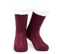 CityComfort Chaussettes Antidérapantes Femme Hiver Chaussettes Chaussons Femme et Ado Épaisse et Moelleuse Idée Cadeau pour Elle (Bordeaux)