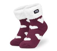 CityComfort Chaussettes Femme Antidérapantes - Chausson Chaussette Femme Fantaisie (Bordeaux/Blanc)