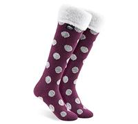 CityComfort Chaussettes Femme Hiver - Chausson Chaussette Fantaisie Montant (Bordeaux Pois)