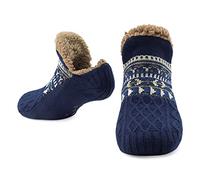 CityComfort Chausson Chaussette Homme, Chaussettes Fantaisie Fourrées Polaire - Taille Unique (Navy)