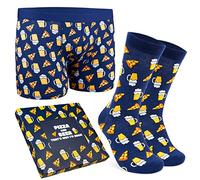 CityComfort Coffret Caleçon et Chaussettes Fantaisie Homme - Boxer Humour Rigolo - Idée Cadeau Drôle pour Anniversaire, Saint-Valentin (Navy Pizza, XL)