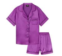 CityComfort Ensembles de Pyjama Fille et Ado Ensembles de Nuit d'Été Boutons Short Pyjama Satin Loungewear Set Vêtement de Nuit à Manche Courte (9-10 Ans, Violet)