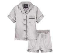 CityComfort Ensembles de Pyjama Fille et Ado Ensembles de Nuit d'Été Boutons Short Pyjama Satin Loungewear Set Vêtement de Nuit à Manche Courte (7-8 Ans, Taupe)