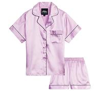 CityComfort Ensembles de Pyjama Fille et Ado Ensembles de Nuit d'Été Boutons Short Pyjama Satin Loungewear Set Vêtement de Nuit à Manche Courte (13-14 Ans, Lilas)