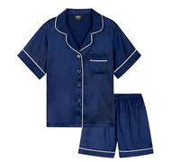 CityComfort Ensembles de Pyjama Fille et Ado Ensembles de Nuit d'Été Boutons Short Pyjama Satin Loungewear Set Vêtement de Nuit à Manche Courte (11-12 Ans, Marine)