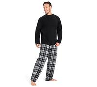CityComfort Ensembles de Pyjama Homme Super Doux en Polaire 2 Pièces - Cadeau Homme (Noir à Carreaux, 2XL)