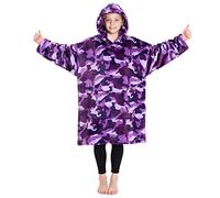 CityComfort Oversize Pull Plaid Enfant Fille Douce Couverture à Capuche Sherpa Douillette Sweat Ado Idée Cadeau (Violet Camo)