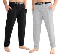 CityComfort Pantalon Pyjama Homme, Pantalons de Détente en Jersey avec Poches, Lot de 2 (4XL, Noir/Gris, Taille élastiquée)