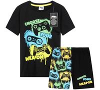 CityComfort Pyjama Enfant Garcon Ado Ensemble Pyjama Short Ete Loungewear Set Doux Vêtement de Nuit Cadeau Gamer (11-12 Ans, Noir/Multi)