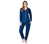 CityComfort Pyjama Femme Hiver Coton Ensembles de Pyjama Femme Boutonné Devant Loungewear Femme Vêtements de Nuit Femme S-XL (Navy, M)