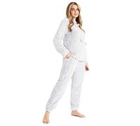 CityComfort Pyjama Femme Hiver Polaire, Ensemble Pyjama Chaud à Capuche pour Femme Ado, Idée Cadeau pour Elle (Two Tone Grey, L)