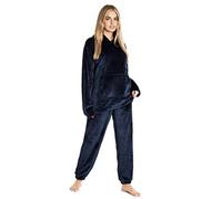 CityComfort Pyjama Femme Hiver Polaire, Ensemble Pyjama Chaud à Capuche pour Femme Ado, Idée Cadeau pour Elle (Marine, S)