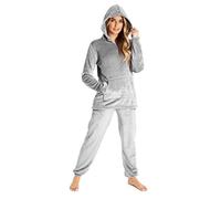 CityComfort Pyjama Femme Hiver Polaire, Ensemble Pyjama Chaud à Capuche pour Femme Ado, Idée Cadeau pour Elle (Gris, S)