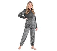 CityComfort Pyjama Femme Hiver Polaire, Ensemble Pyjama Chaud à Capuche pour Femme Ado, Idée Cadeau pour Elle (Charbon de Bois, XL)