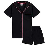 CityComfort Pyjama Fille Ado Ensemble Pyjama Été Doux Respirant Chemise de Nuit Manche Courte Boutonné et Short Fille Cadeau pour Elle (11-12 Ans, Noir)
