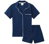 CityComfort Pyjama Fille Ado Ensemble Pyjama Été Doux Respirant Chemise de Nuit Manche Courte Boutonné et Short Fille Cadeau pour Elle (9-10 Ans, Navy)