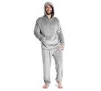 CityComfort Pyjama Homme, Ensemble De Pyjamas en Polaire Douce avec Pantalon Taille Élastique Et Pull à Capuche en Pilou Chaud, Idée Cadeau Ado ou Adulte (Gris Clair, L)