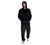 CityComfort Pyjama Homme, Ensemble De Pyjamas en Polaire Douce avec Pantalon Taille Élastique Et Pull à Capuche en Pilou Chaud, Idée Cadeau Ado ou Adulte (Noir, 2XL)