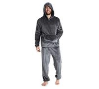 CityComfort Pyjama Homme, Ensemble De Pyjamas en Polaire Douce avec Pantalon Taille Élastique Et Pull à Capuche en Pilou Chaud, Idée Cadeau Ado ou Adulte (Gris Foncé, L)